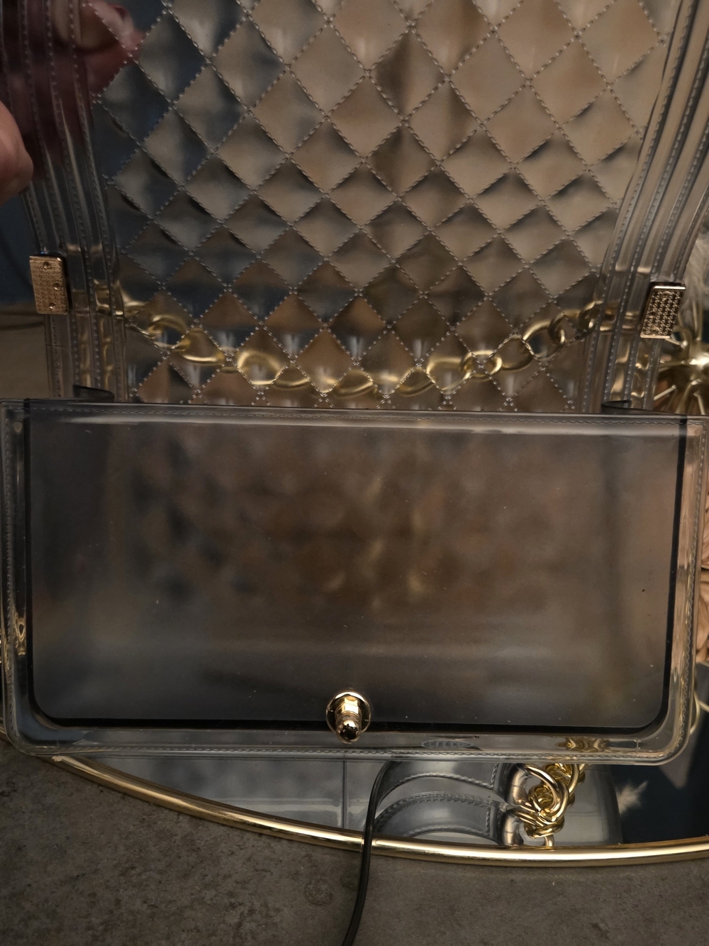 Smoky Transparent Quilted Jelly Chain Bag | Luxe Glam Statement Purse - Picture 7 of 17